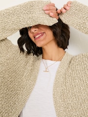 FatFace Olive Natural Knitted Tape Yarn Cardigan - Image 5 of 6
