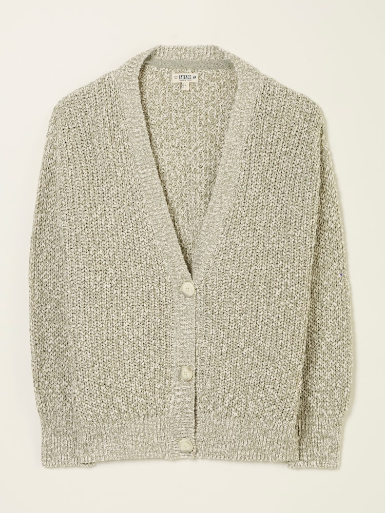 FatFace Olive Natural Knitted Tape Yarn Cardigan - Image 6 of 6