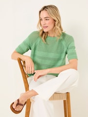 FatFace Zandra Green Cotton Linen T Shirt - Image 1 of 6
