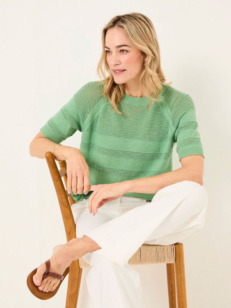 FatFace Zandra Green Cotton Linen T Shirt - Image 1 of 6