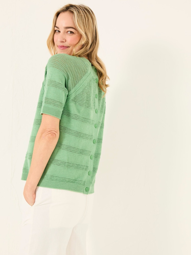FatFace Zandra Green Cotton Linen T Shirt - Image 4 of 6