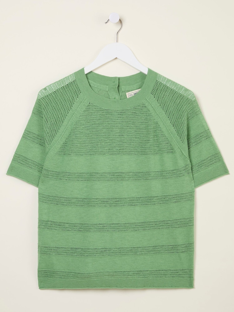 FatFace Zandra Green Cotton Linen T Shirt - Image 6 of 6