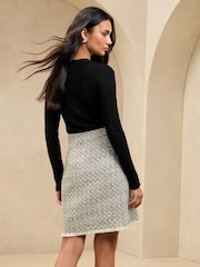 Lipsy Black/White Petite Knitted Boucle 2 in 1 Dress - Image 4 of 4
