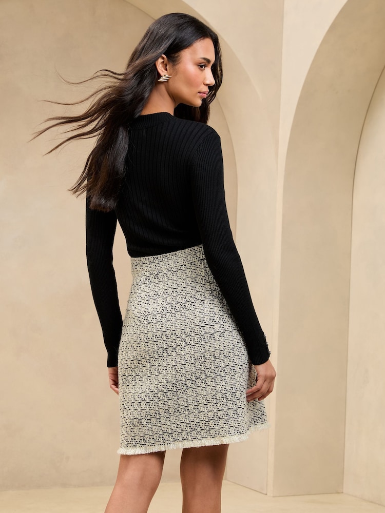 Lipsy Black/White Petite Knitted Boucle 2 in 1 Dress - Image 4 of 4