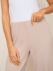 Friends Like These Neutral Ribbed Jersey Wide Leg Trousers - Image 2 of 4