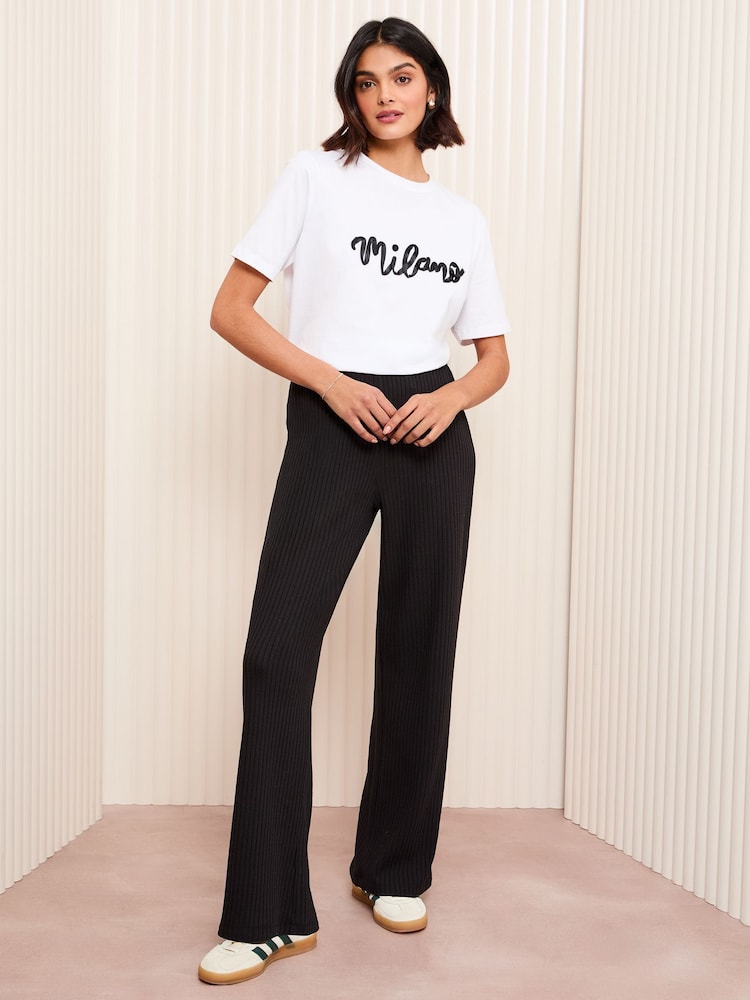 Friends Like These Black Petite Ribbed Jersey Wide Leg Trousers - Image 2 of 4