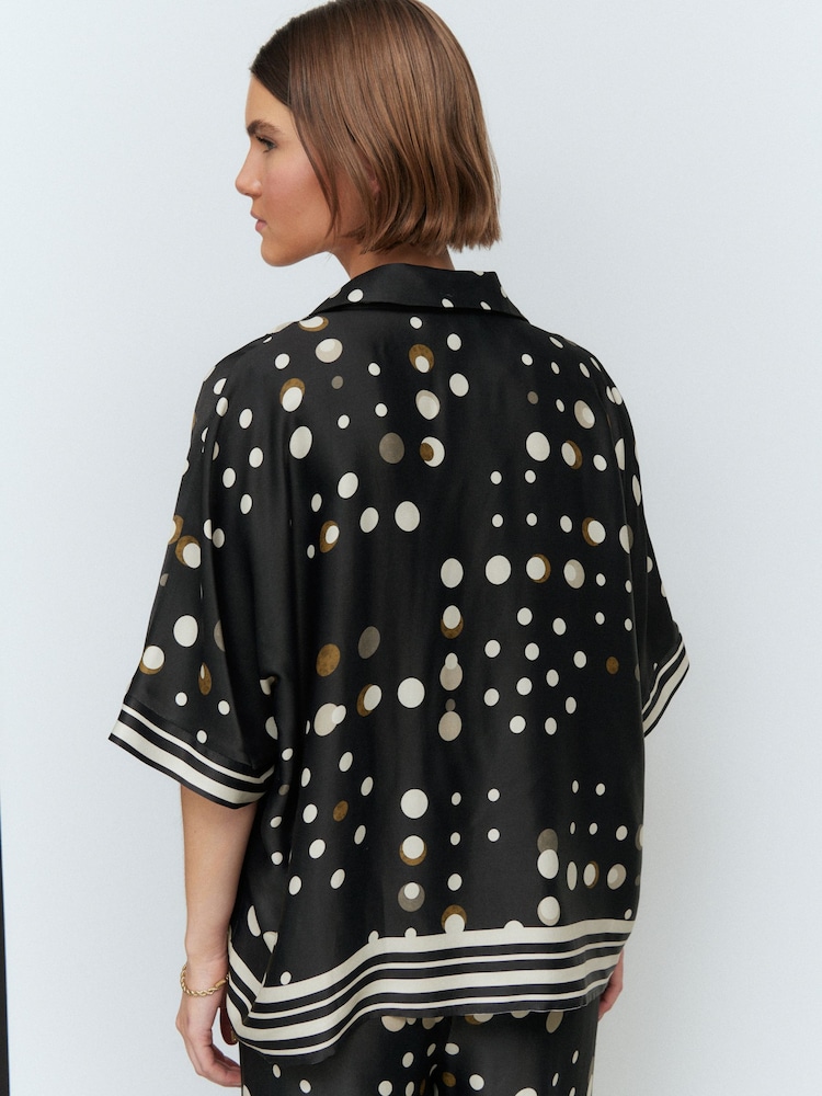 Noir à pois - Chemise en satin à col en V - Image 3 of 6