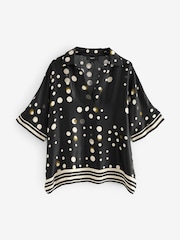Noir à pois - Chemise en satin à col en V - Image 4 of 6