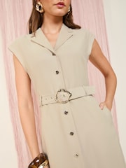 Friends Like These Neutral Petite Short Sleeve Tailored Utility Dress - Image 2 of 4