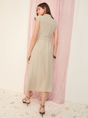 Friends Like These Neutral Petite Short Sleeve Tailored Utility Dress - Image 4 of 4