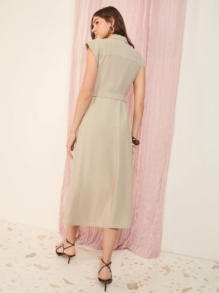 Friends Like These Neutral Petite Short Sleeve Tailored Utility Dress - Image 4 of 4