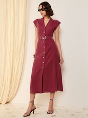 Friends Like These Berry Short Sleeve Tailored Utility Dress - Image 3 of 4