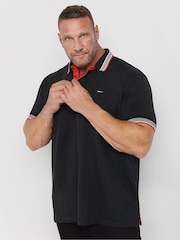 BadRhino Big & Tall Black 100% Cotton Tipped Polo Shirt - Image 1 of 3