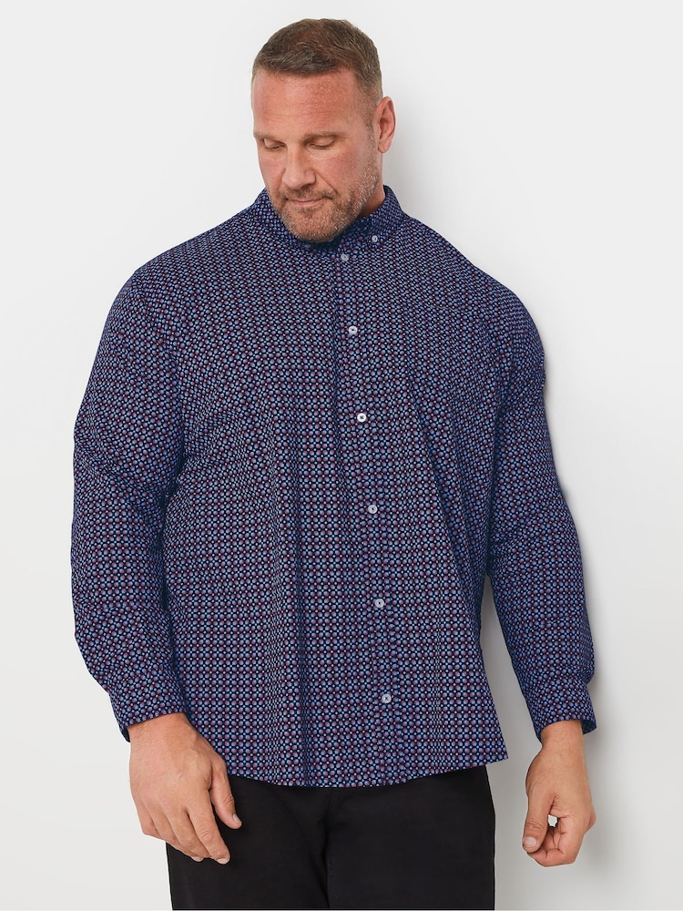 BadRhino Big & Tall Blue Geometric Print Party 100% Cotton Shirt - Image 1 of 3