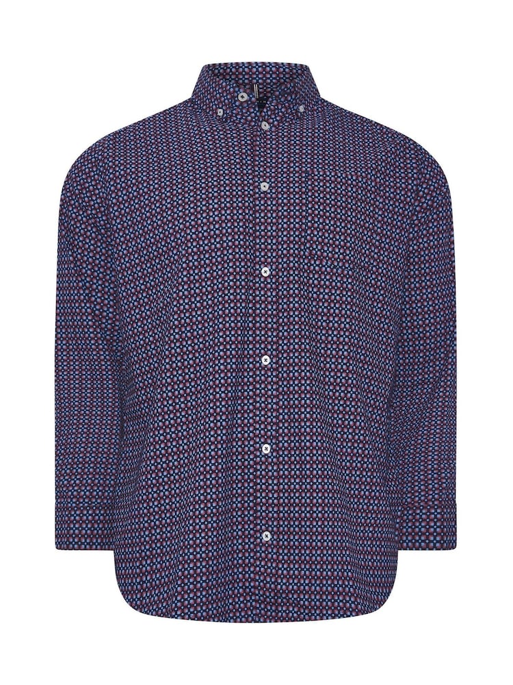 BadRhino Big & Tall Blue Geometric Print Party 100% Cotton Shirt - Image 2 of 3