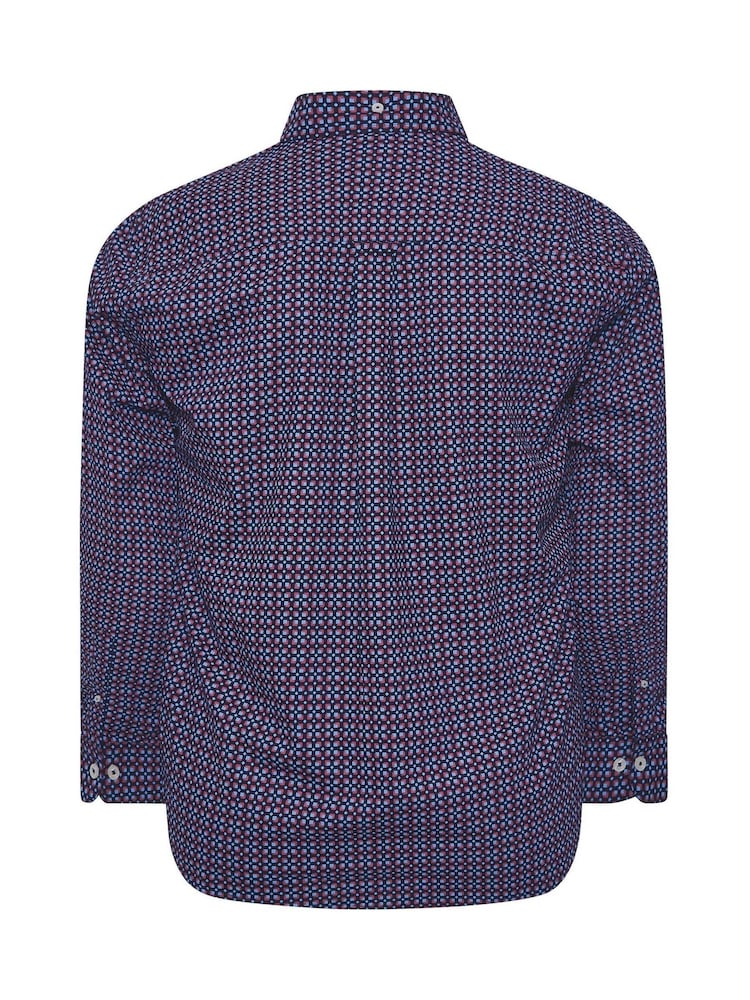 BadRhino Big & Tall Blue Geometric Print Party 100% Cotton Shirt - Image 3 of 3