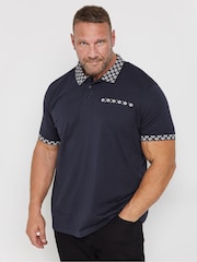BadRhino Big & Tall Blue 100% Cotton Printed Jacquard Polo Shirt - Image 1 of 3