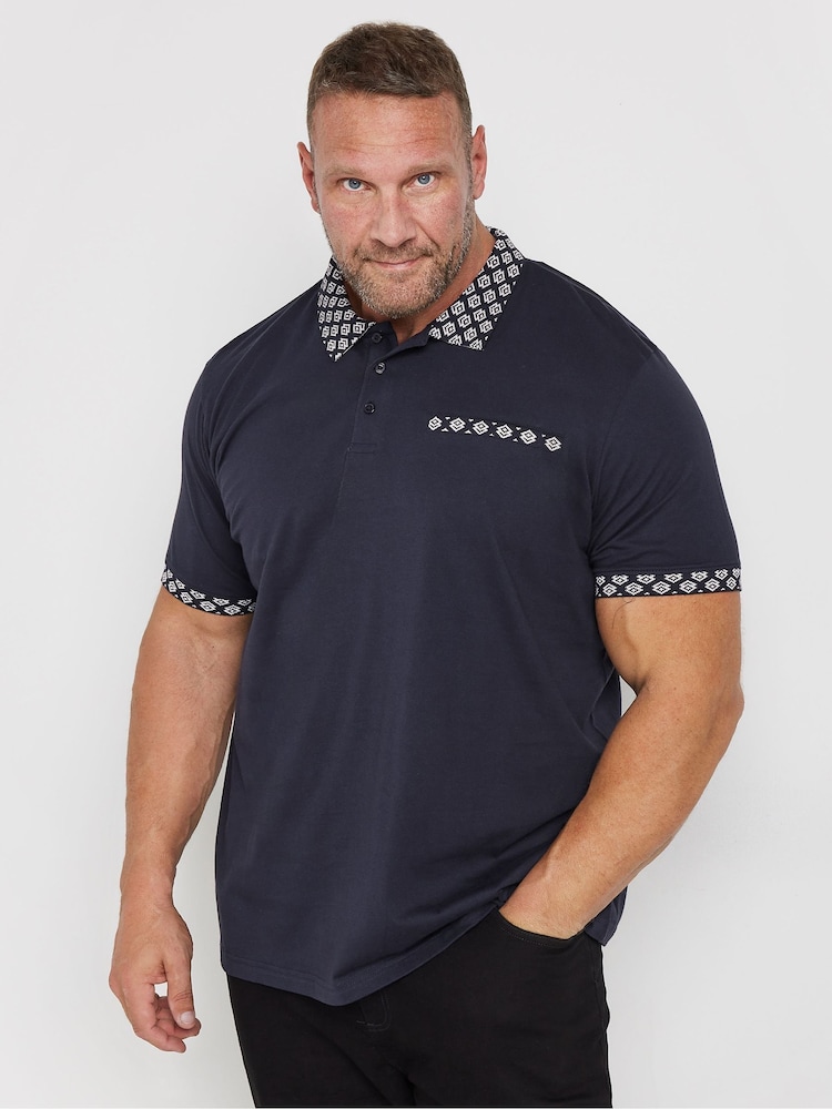 modra - BadRhino Big & Tall Polo majice s potiskanim žakardnim vzorcem iz 100% bombaža - Slika 1 iz 3 modra - BadRhino Big & Tall Polo majice s potiskanim žakardnim vzorcem iz 100% bombaža - Slika 1 iz 3