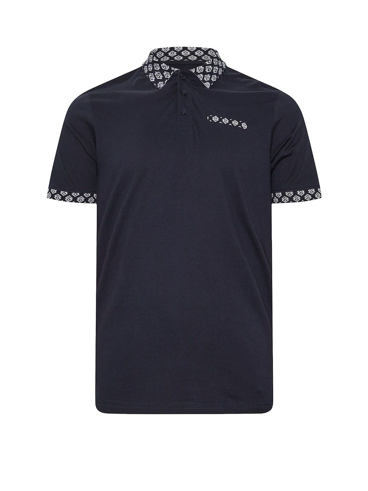 BadRhino Big & Tall Blue 100% Cotton Printed Jacquard Polo Shirt - Image 2 of 3