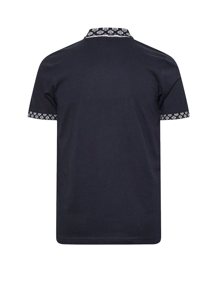 BadRhino Big & Tall Blue 100% Cotton Printed Jacquard Polo Shirt - Image 3 of 3