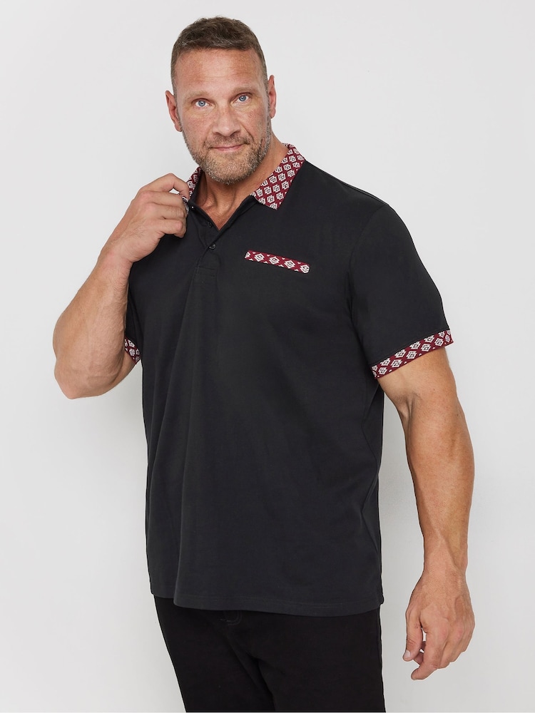 BadRhino Big & Tall Red 100% Cotton Printed Jacquard Polo Shirt - Image 1 of 3