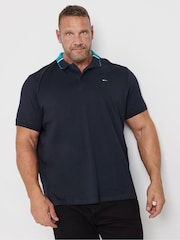 أزرق - قميص بولو جاكار من القطن 100% من BadRhino Big & Tall - صورة 1 من 3