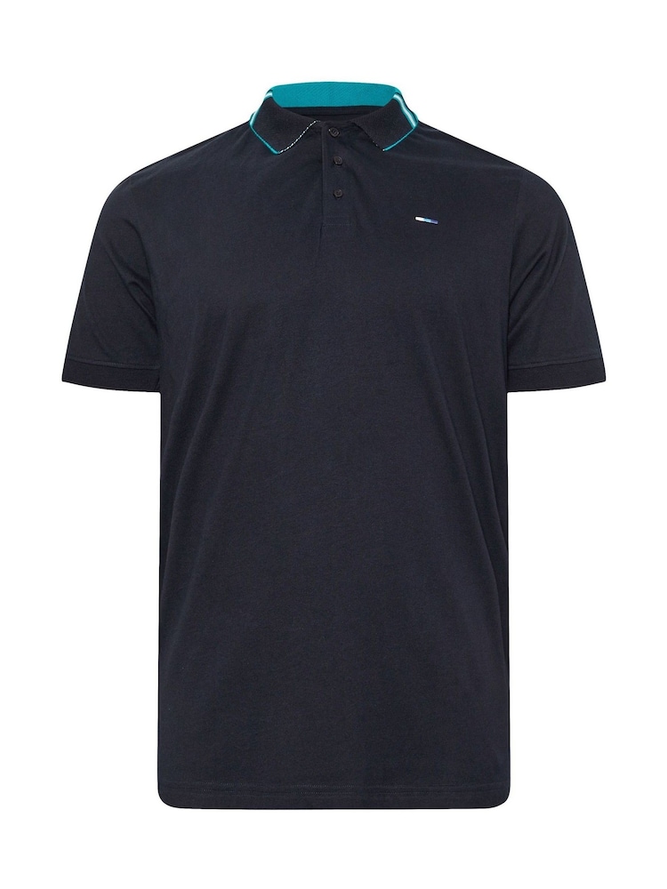 BadRhino Big & Tall Blue 100% Cotton Jacquard Polo Shirt - Image 2 of 3 BadRhino Big & Tall Blue 100% Cotton Jacquard Polo Shirt - Image 2 of 3