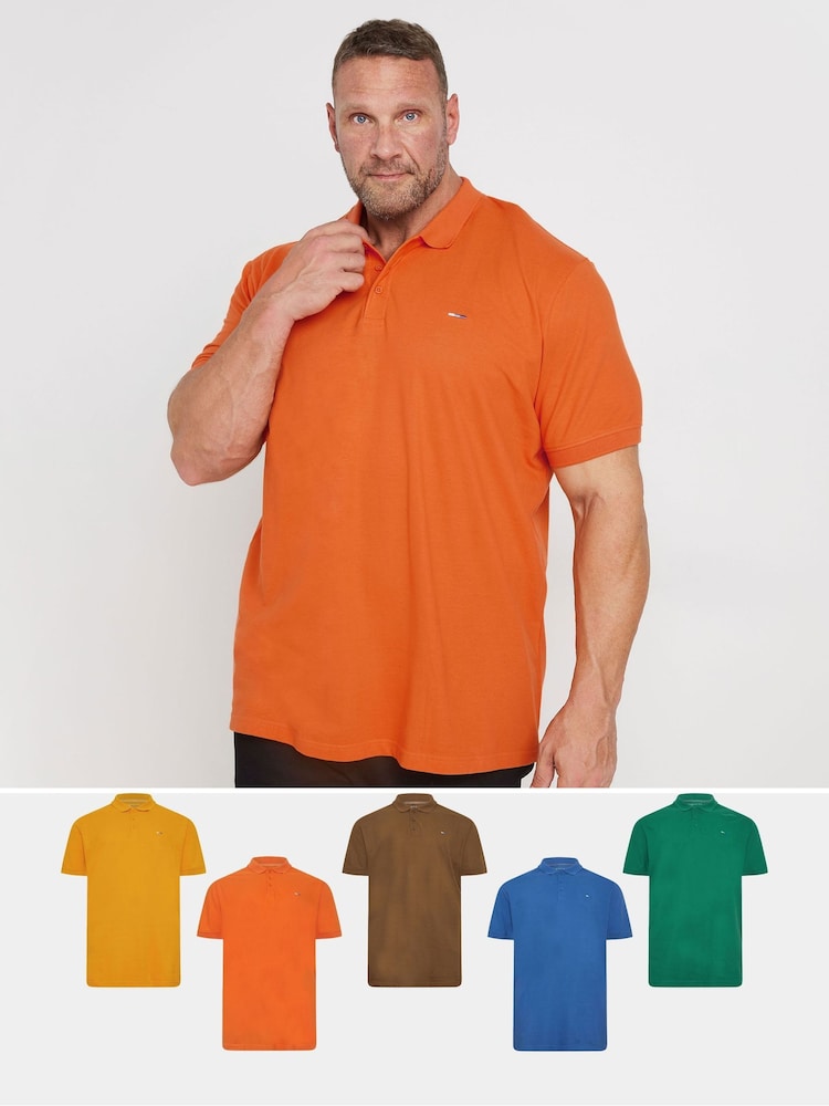 BadRhino Big & Tall Brown 100% Cotton Plain Polo Shirts 5 Pack - Image 1 of 6