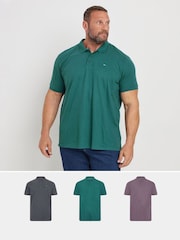 BadRhino Big & Tall Purple 100% CottonPlain Polo Shirts 3 Pack - Image 1 of 5