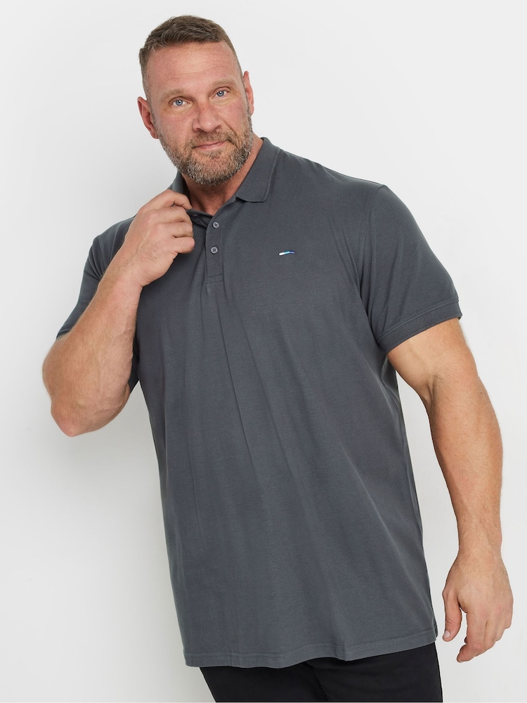 BadRhino Big & Tall Grey 100% Cotton Long Plain Polo Shirt - Image 1 of 3
