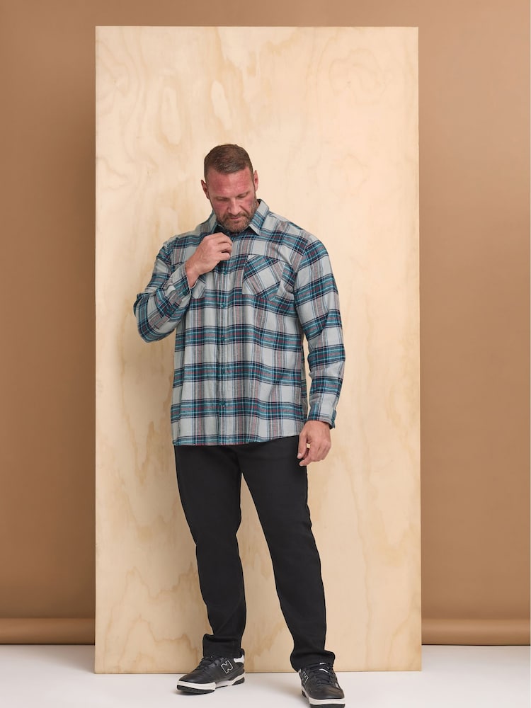 BadRhino Big & Tall Grey 100% Cotton Brushed Check Shirt - Image 1 of 3