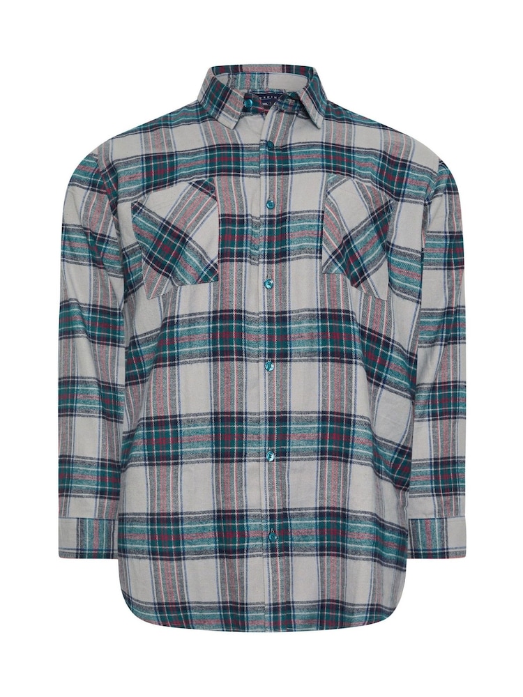 BadRhino Big & Tall Grey 100% Cotton Brushed Check Shirt - Image 2 of 3