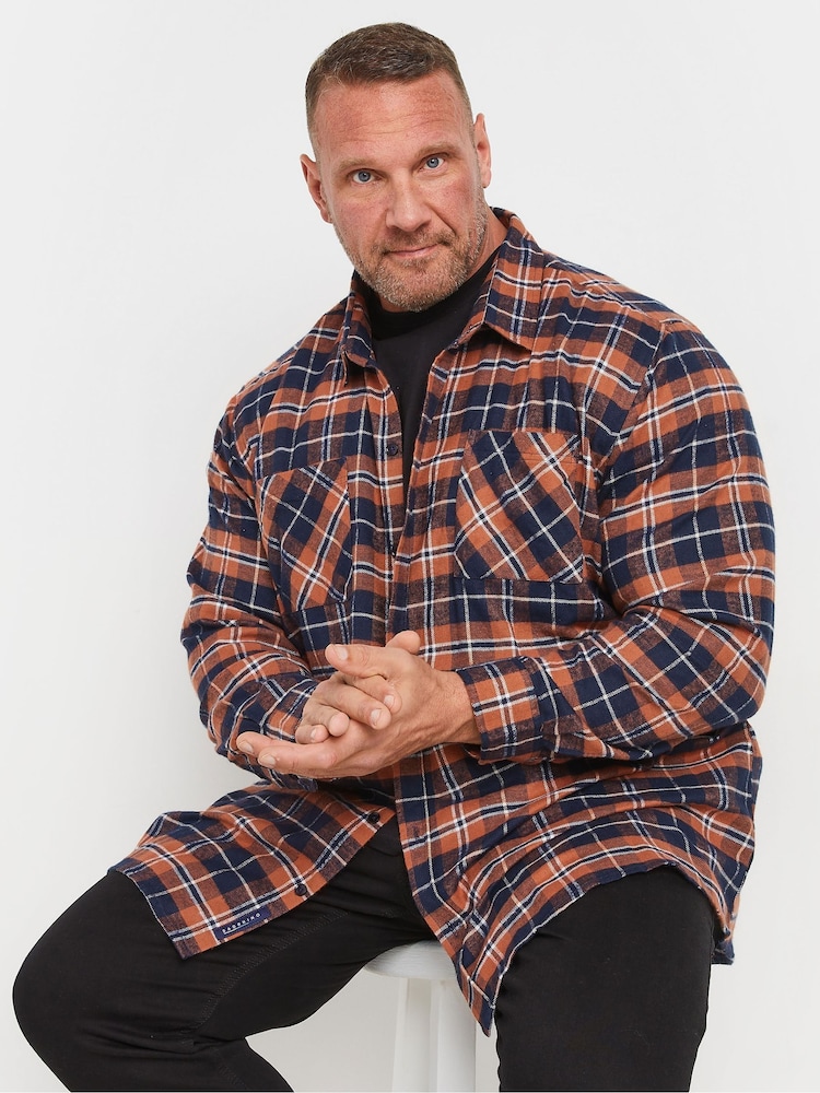BadRhino Big & Tall Orange 100% Cotton Brushed Check Shirt - Image 2 of 4 BadRhino Big & Tall Orange 100% Cotton Brushed Check Shirt - Image 2 of 4