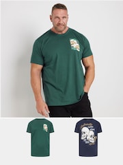 Pack de 2 camisetas de algodón 100 % con diseño de calavera de BadRhino Big & Tall - Imagen 1 de 6