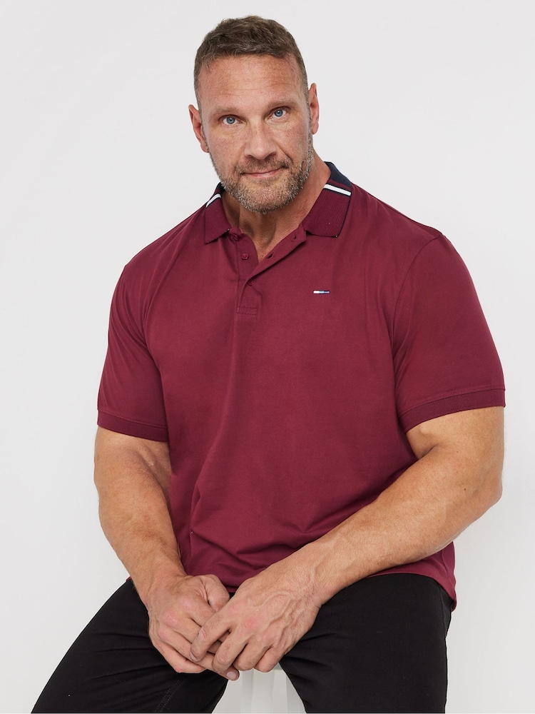 BadRhino Big & Tall Red 100% Cotton Jacquard Polo Shirt - Image 1 of 3