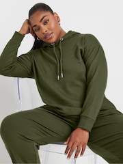 Yours Curve Green Ribbed Hoodie - Image 1 of 5