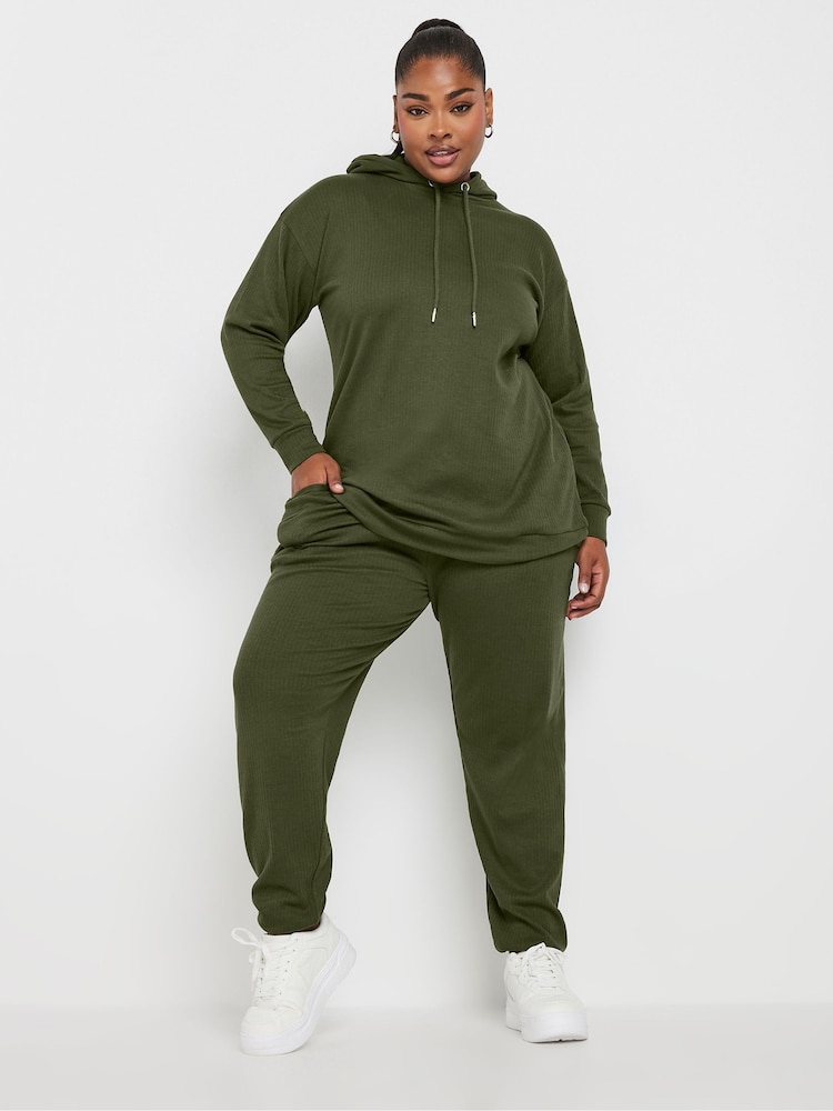 Yours Curve Green Ribbed Hoodie - Image 2 of 5