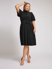 Yours Curve Black London High Neck Belted Skater Dress - Image 1 of 5