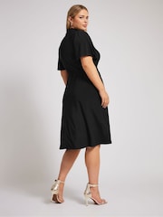 Yours Curve Black London High Neck Belted Skater Dress - Image 3 of 5