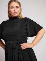 Yours Curve Black London High Neck Belted Skater Dress - Image 4 of 5