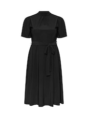 Yours Curve Black London High Neck Belted Skater Dress - Image 5 of 5