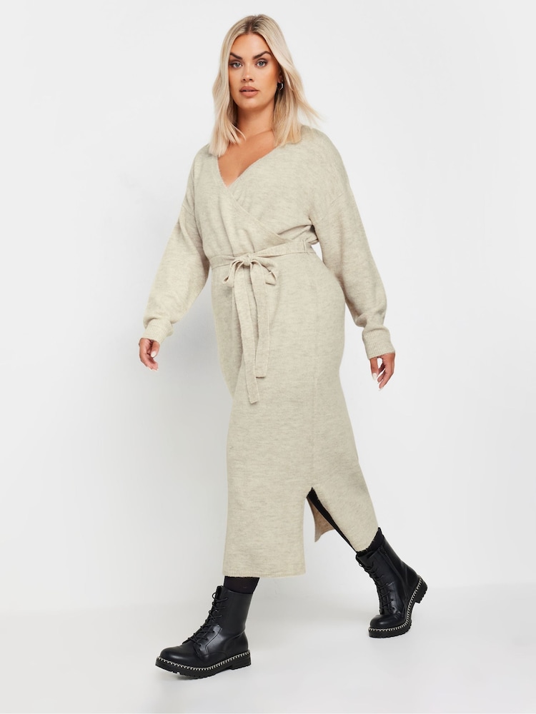 Yours Curve Natural Wrap Jumper Dress - Image 1 of 5