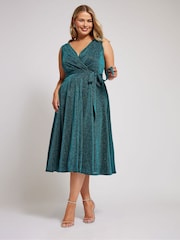 Зеленый - Yours Curve London Металлик Wrap Skater платья - Image 1 of 5