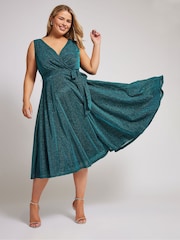 Зеленый - Yours Curve London Металлик Wrap Skater платья - Image 3 of 5