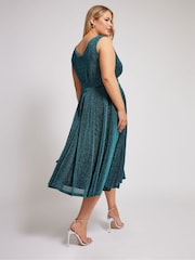 Зеленый - Yours Curve London Металлик Wrap Skater платья - Image 4 of 5