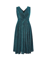 Зеленый - Yours Curve London Металлик Wrap Skater платья - Image 5 of 5