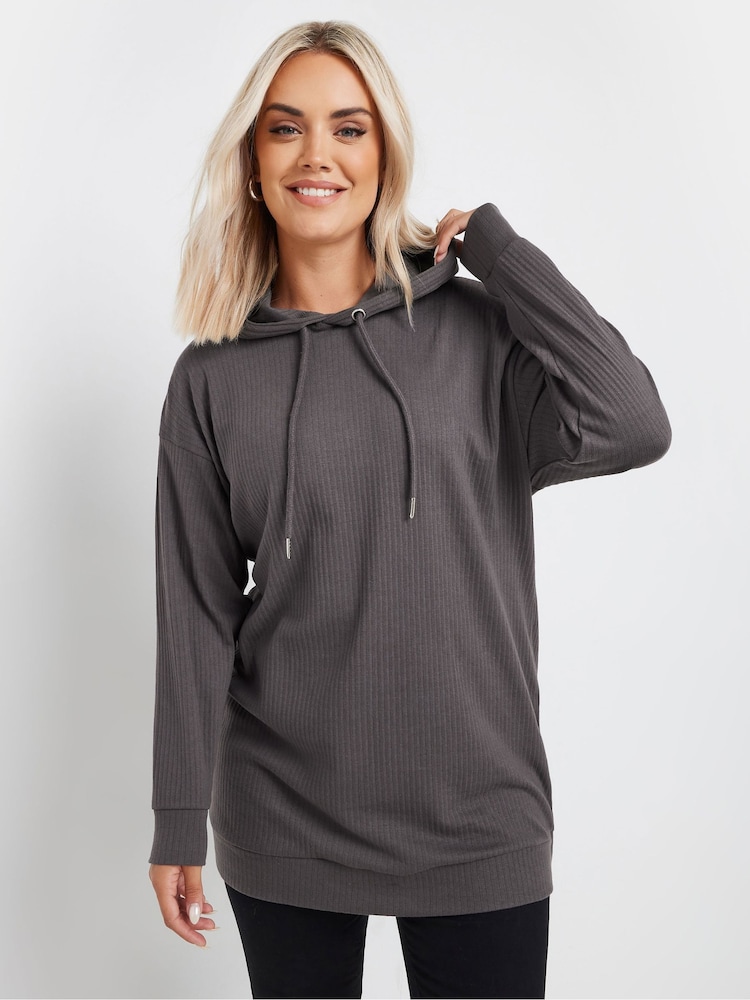 رمادي - Yours Curve Ribbed Hoodie - صورة 1 من 5