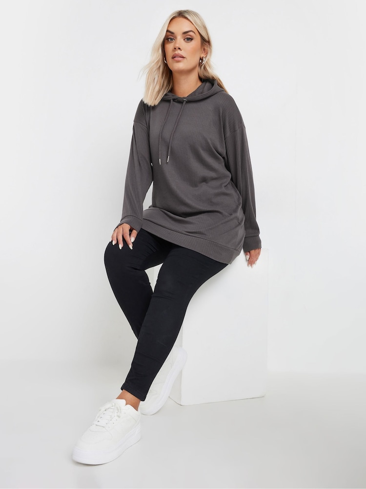 رمادي - Yours Curve Ribbed Hoodie - صورة 2 من 5