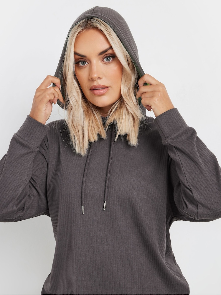 Gris - Yours Curve Sweat-shirt côtelé à capuche - Image 4 of 5