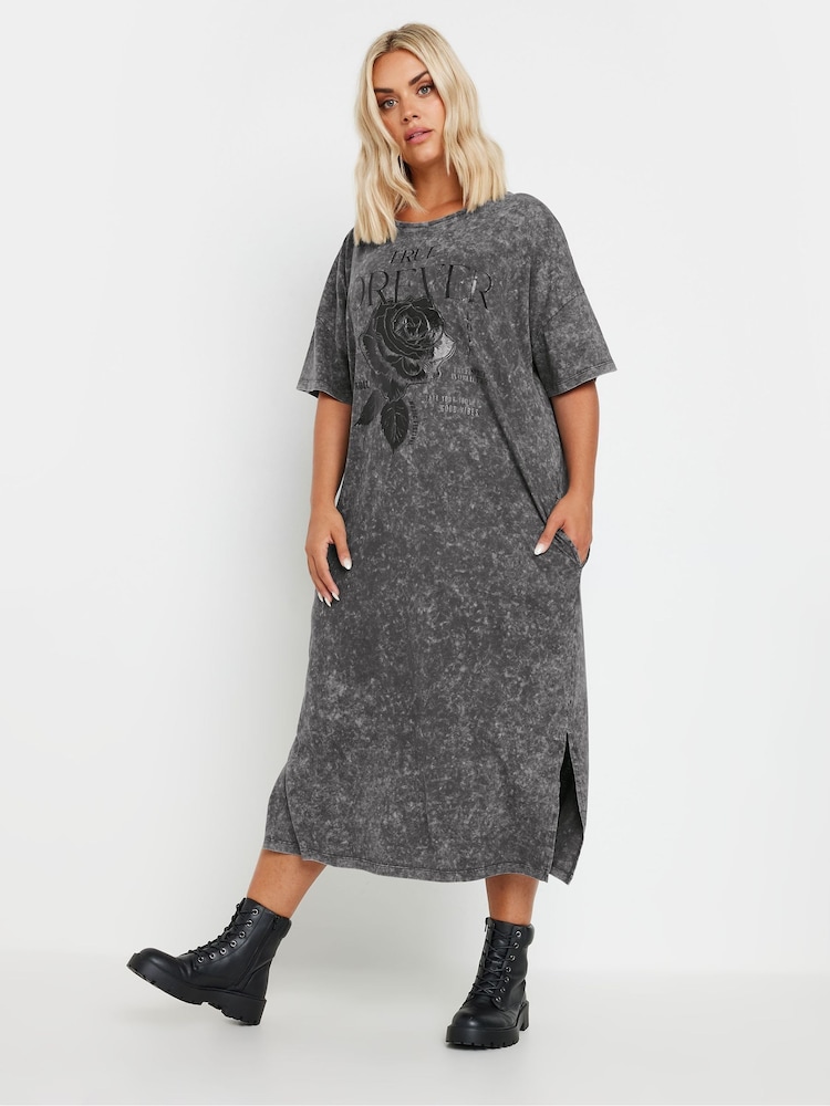 Yours Curve Grey 100% Cotton True Forever Throw On Dress - Image 2 of 5